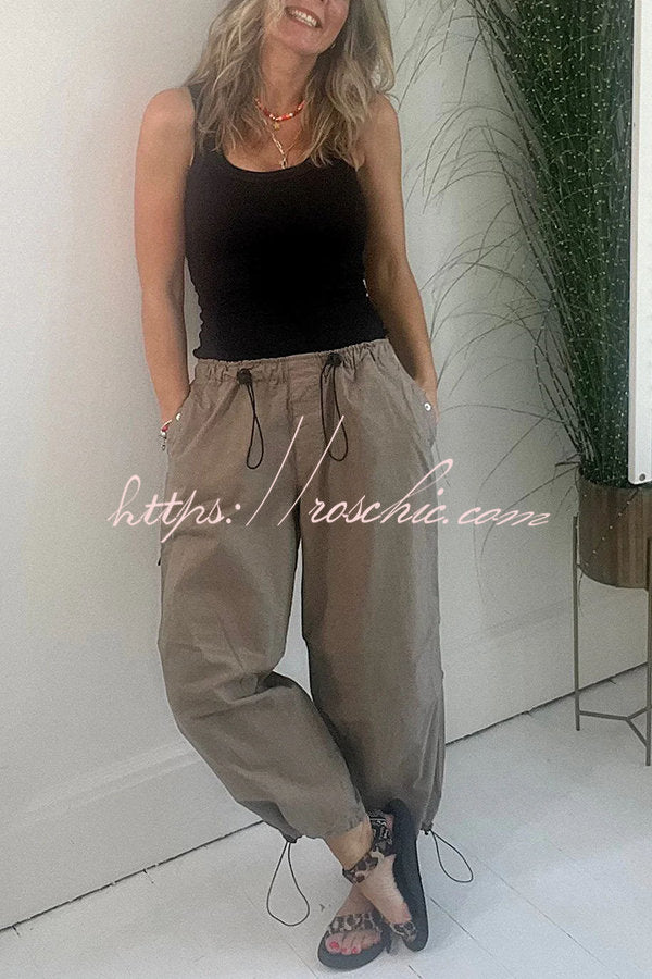 Street Style Drawstring Elastic Waist Pocketed Cargo Pants