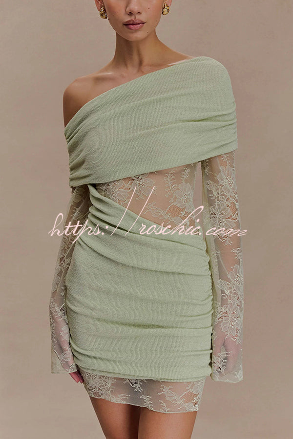 Fashion Lace Panel Long Sleeve Slim Fit Knit Mini Dress