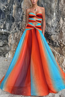 Sardinia Sunset Mesh Printed Twist Cutout Off Shoulder Vacation Maxi roschic Sardinia Sunset Mesh Printed Twist Cutout Off Shoulder Vacation Maxi roschic