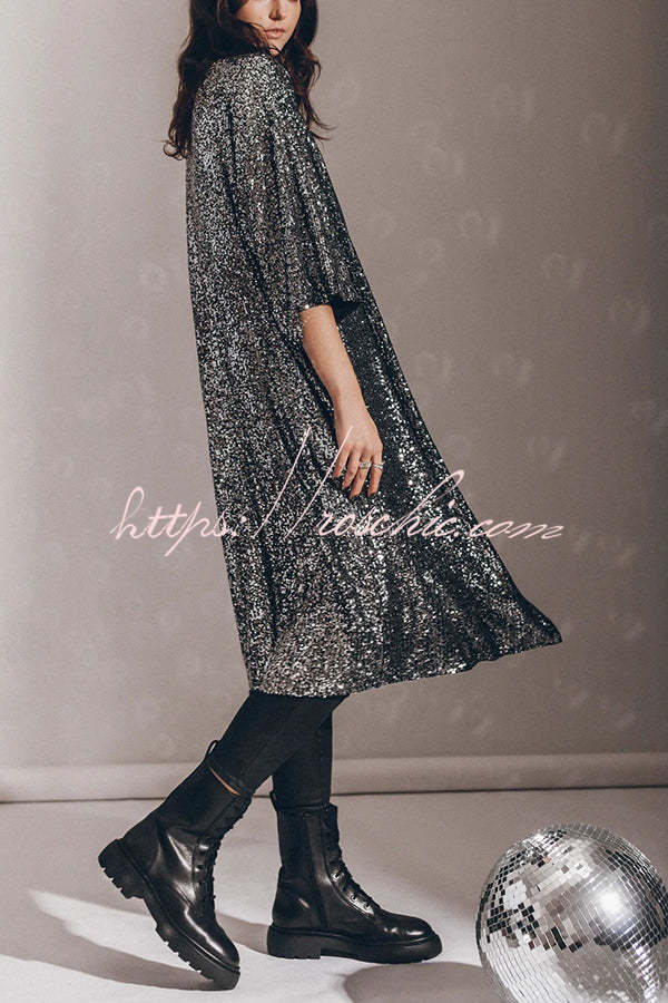 Disco Glamour Sequin Bell Sleeve Kimono