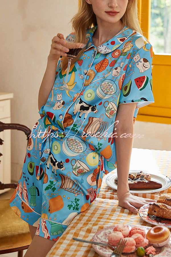 Breakfast Print Home Shorts Two-piece Set