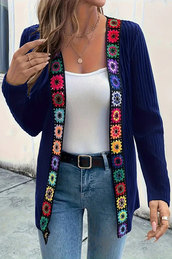 Bohemian Style Floral Edge Long Sleeve Casual Knitted Cardigan