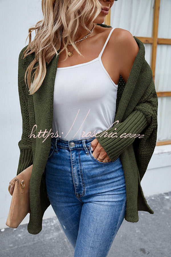 FIDOVIT Solid Round Neck Dolman Sleeve Cardigan