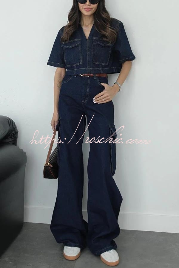 Free Breeze Denim High Rise Pocketed Wide Leg Cargo Jeans