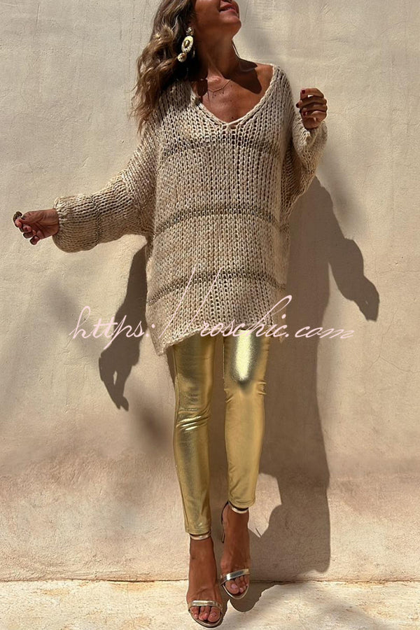 Autumn Brunch Knit Striped Colorblock Loose Pullover Sweater