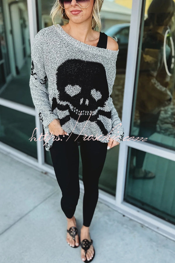 Toxic Ways Knit Skull Pattern Relaxed Sweater