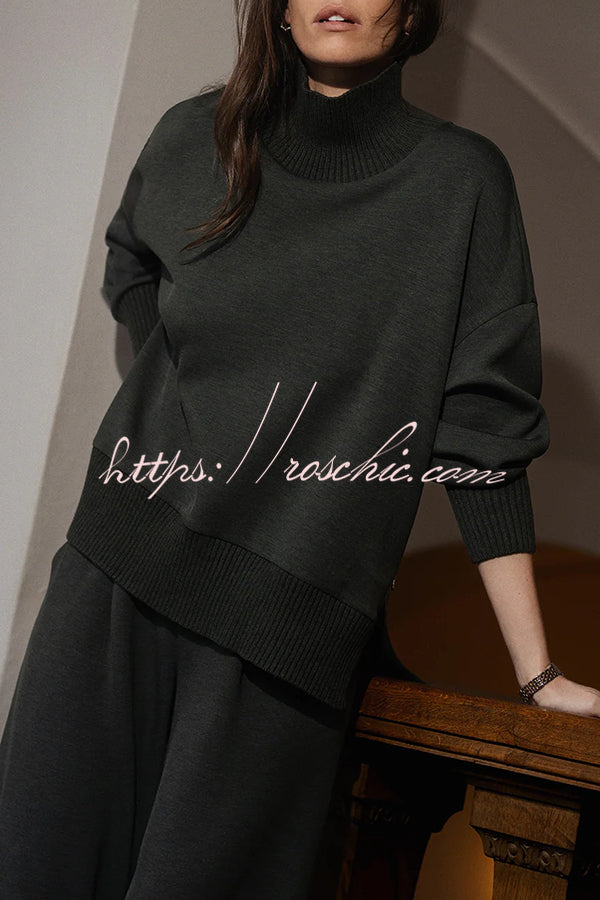 Barker High-Neck Long Sleeve Side Zipper Sweatshirt and Elastic Waist Pocketed Loose Pants Set (Shipped Within 24 Hours)