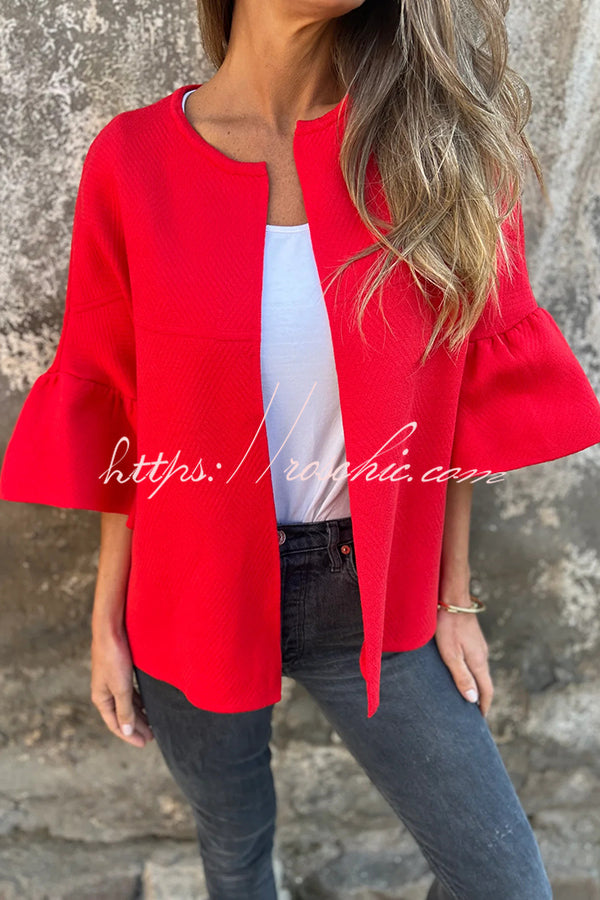 Fashionable Patchwork Round Neck Bell Sleeve Loose Jacket