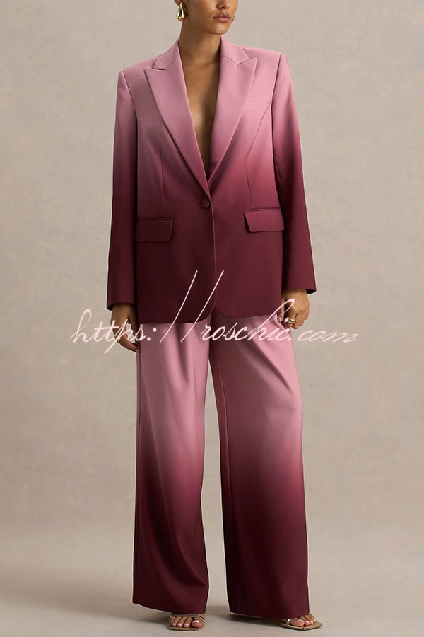 Enya Ombre Print Single Button Long Sleeve Lapel Loose Blazer