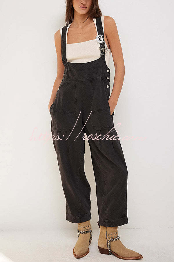 Fashionable Casual Side Pocket Button Loose Denim Overalls
