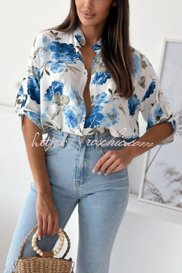 Stylish Floral Print Casual Shirt Top