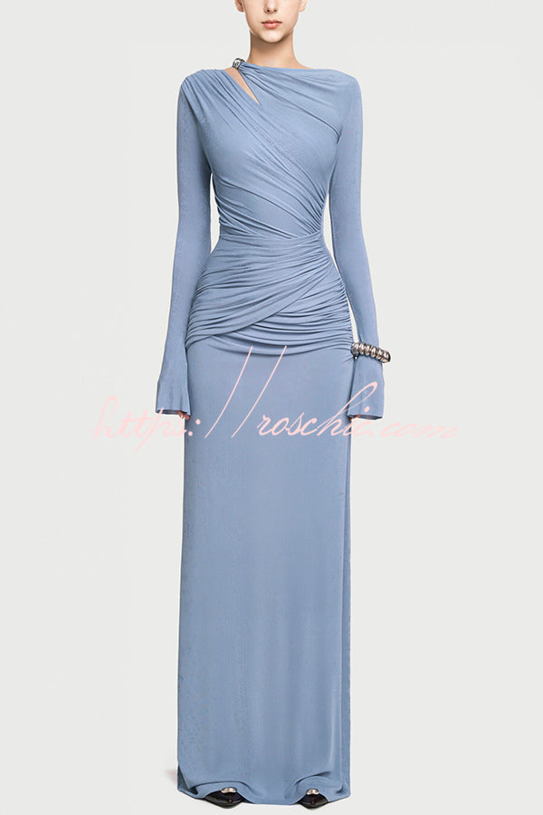 Stylish Long-sleeved Slim-fit Pleated Elegant Maxi Dress