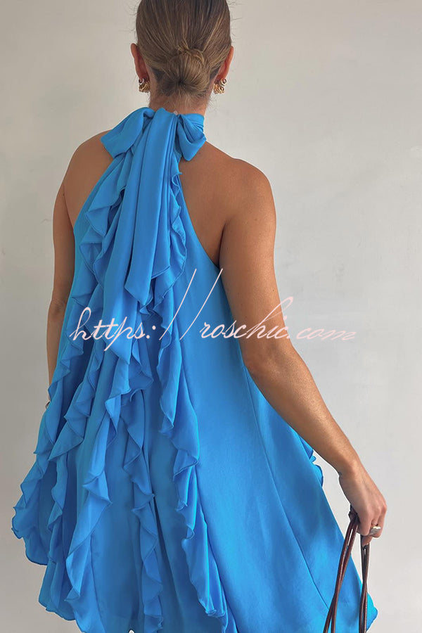 Oh So Sweet Chiffon High Neck Ruffle Pleated A-line Mini Dress