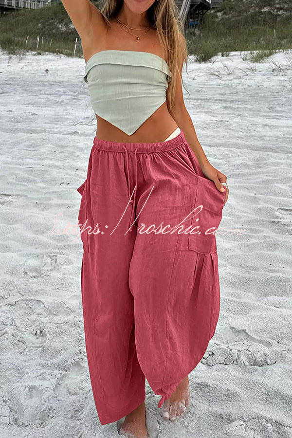 Diani Linen Blend Drawstring Waist Pocketed Loose Pants