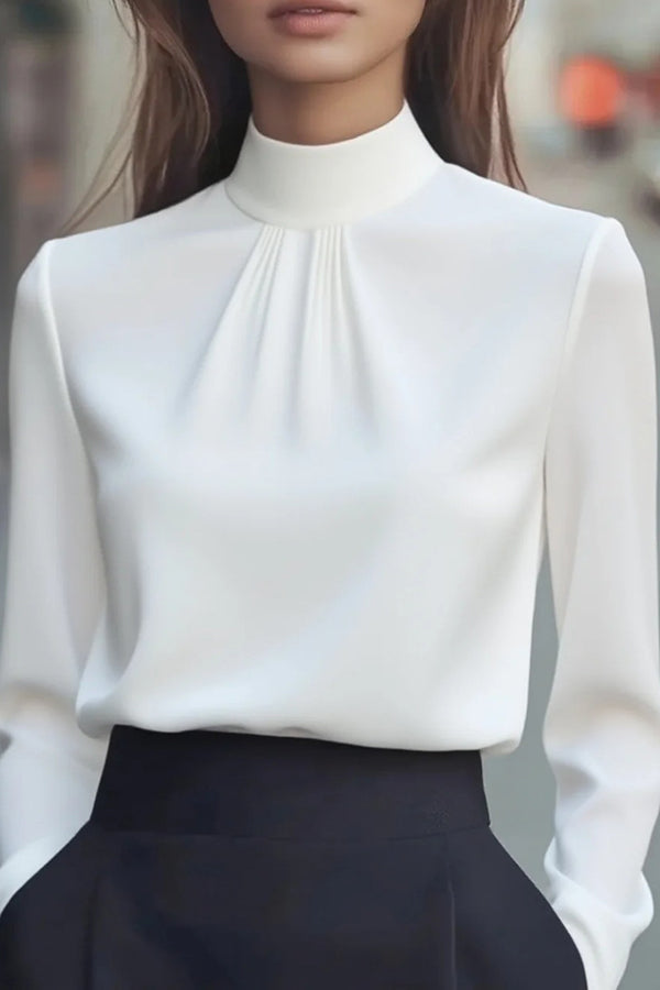Solid Color Long-sleeved High-neck Casual Shirt