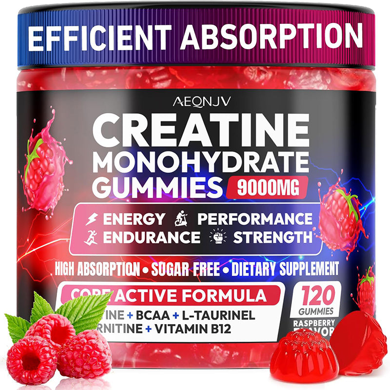 Creatine Gummies Monohydrate Complex 9000MG, Pre-Workout for Men & Women, Creatine Gummy with L-Taurine, BCAA 2:1, B12/6 for Muscle Support, Enhance Strength, Energy Boost-120 Count