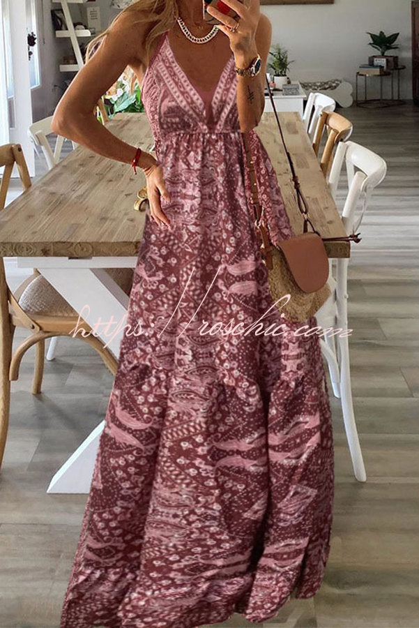 Celeste Boho Printed Strap Elastic Waist Maxi Dresses