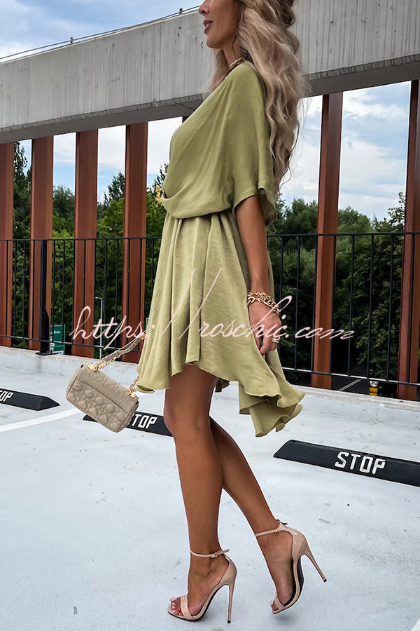 Tell You Something Batwing Sleeve Satin Dress