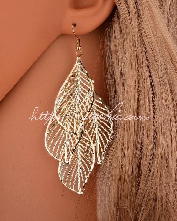 Multi Leaf Pattern Drop Earrings