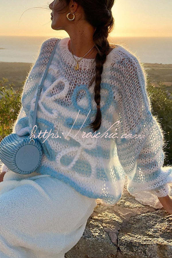 Sunset Cosy Knit Rainbow Contrast Striped Hollow Out Loose Sweater