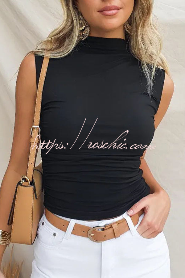 Sleeveless Slim Fit Backless Solid Color T Shirt