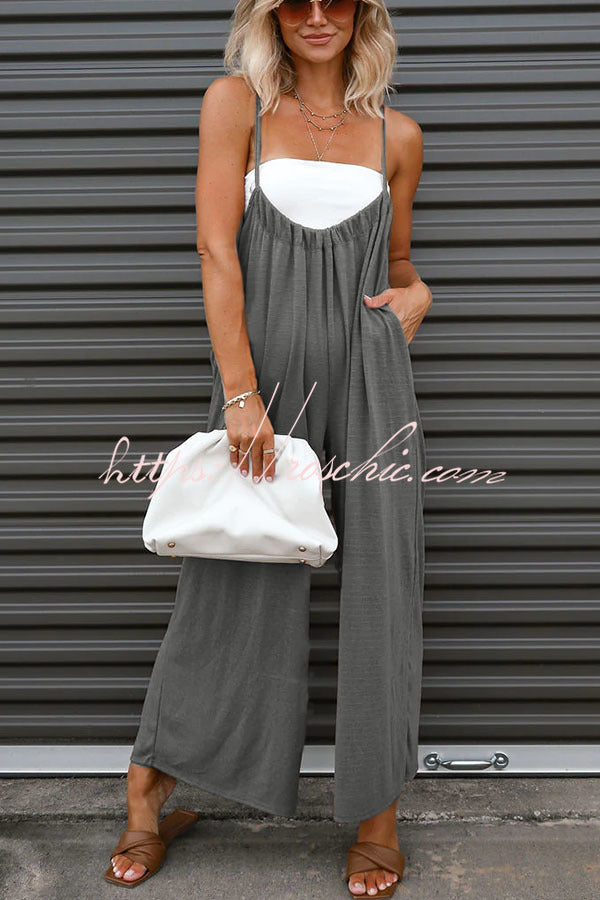 Unstoppable Feeling Pocketed Tie Wide Leg Overalls