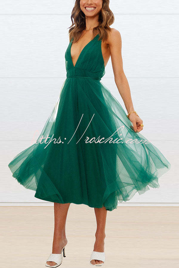 Feeling Romantic V Neck Tulle Midi Dress