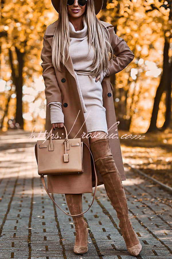 Let's Stay In Soft Belted Turtleneck Dress