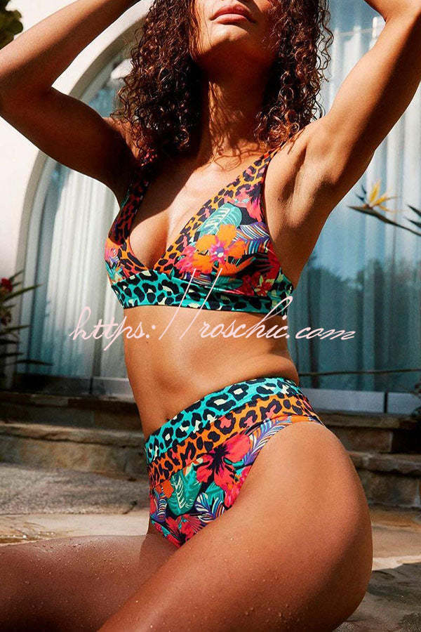 Aloha Honey Leopard Printed Colorblock Bikini