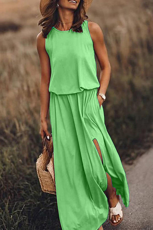 Work Elegant Solid Slit O Neck A Line Dresses(10 Colors) Light Green / 3XL Work Elegant Solid Slit O Neck A Line Dresses(10 Colors) Light Green / 3XL