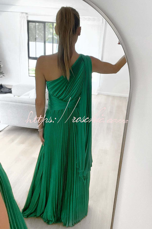 Keira One Shoulder Pleated Satin Maxi Dress