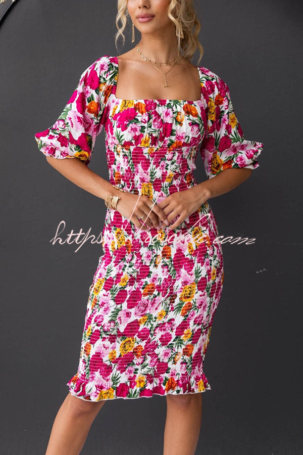 Midnight Beauty Floral Smocked Midi Dress