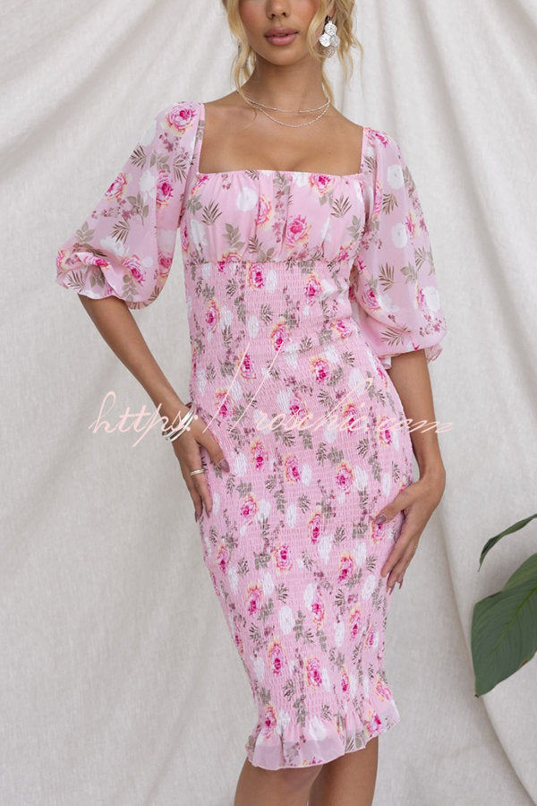 Midnight Beauty Floral Smocked Midi Dress