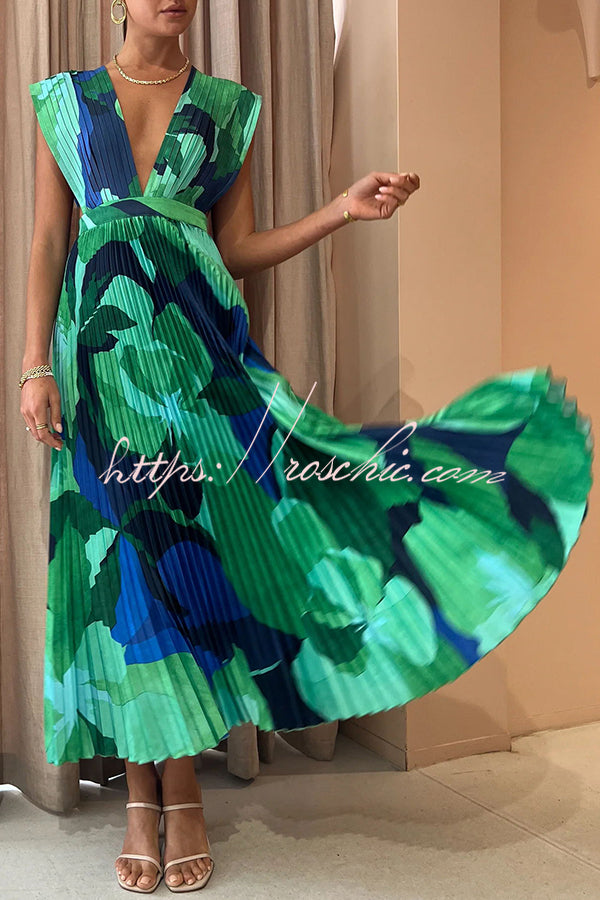 Lifetime of Love Capri Print Umbrella Pleated Maxi Dress