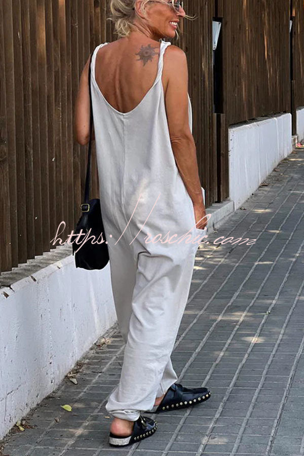 Relaxing Bay Solid Color Pocketed Casual Beach Jumpsuit