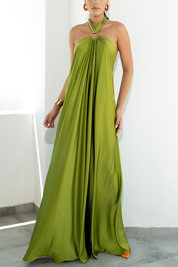 Classy and Fabulous Satin Halter Backless Maxi Dress Peach / M Classy and Fabulous Satin Halter Backless Maxi Dress Peach / M