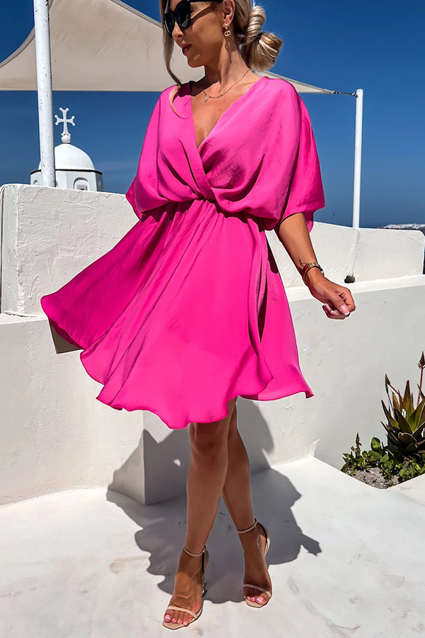 Tell You Something Batwing Sleeve Satin Dress