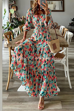 Full Bloom Floral Adjustable Waist Maxi Dress