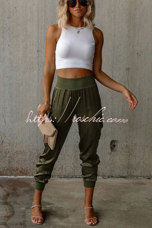 Luxe Look Satin High Waist Pocketed Joggers