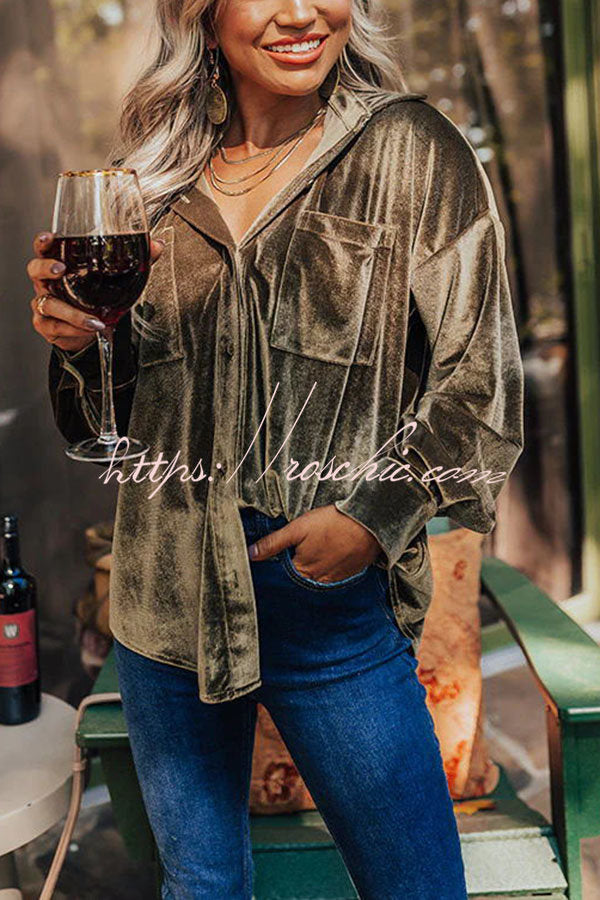 Holiday Happiness Velvet Pocket Button Up Top