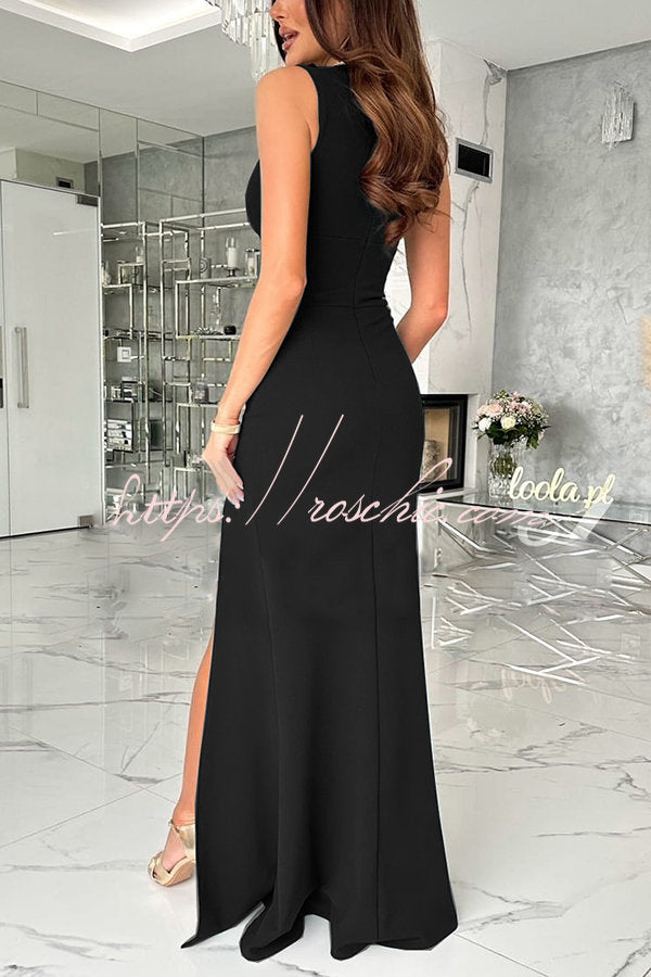 ruched slit maxi dress Red Ruched Sides Slit Maxi Dress Small