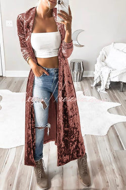 Solid Color Velvet Long Coat