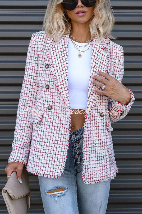 Out In NYC Tweed Plaid Double Breasted Blazer