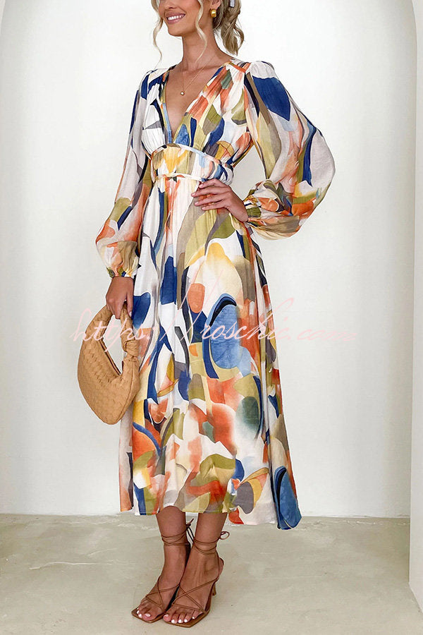 Eclipse Season Printed Long Sleeve Flowy Maxi Dress