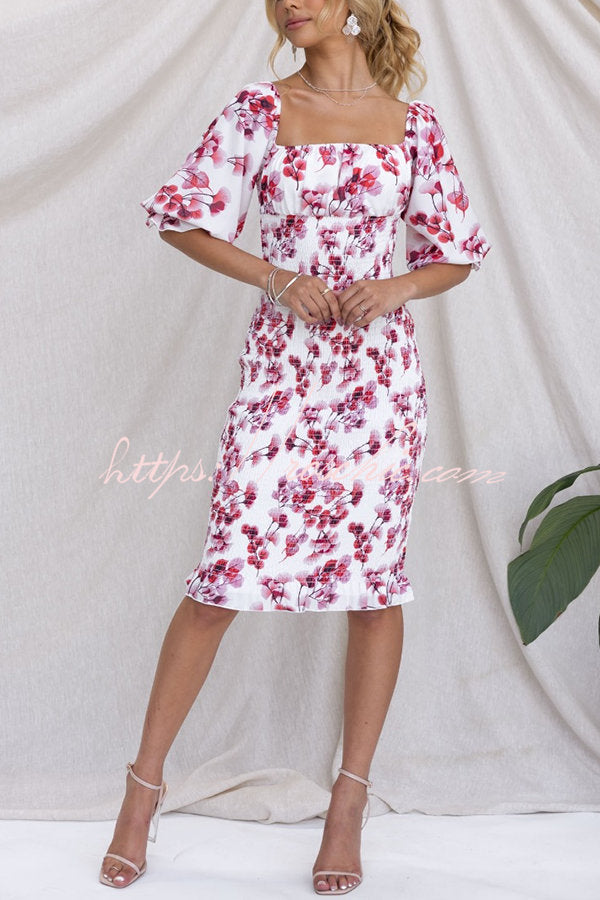 Midnight Beauty Floral Smocked Midi Dress