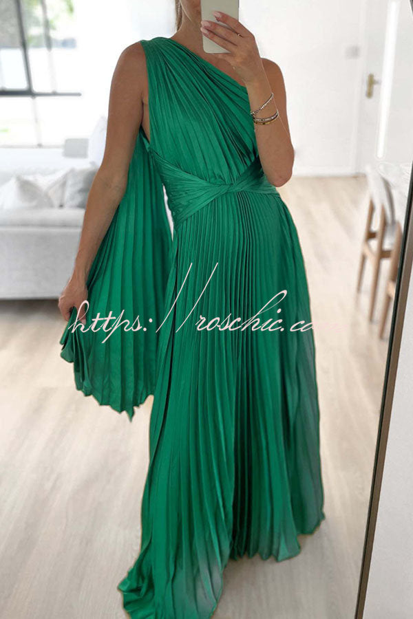 Keira One Shoulder Pleated Satin Maxi Dress