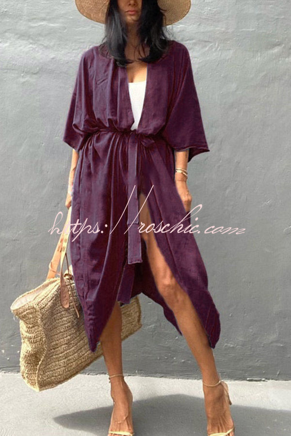 Summertime In Venice Solid Color Kimono Beach Cover-up