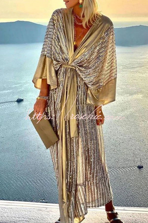 Dreamy Evenings Sequin Retro Court Style Kimono Maxi Dress