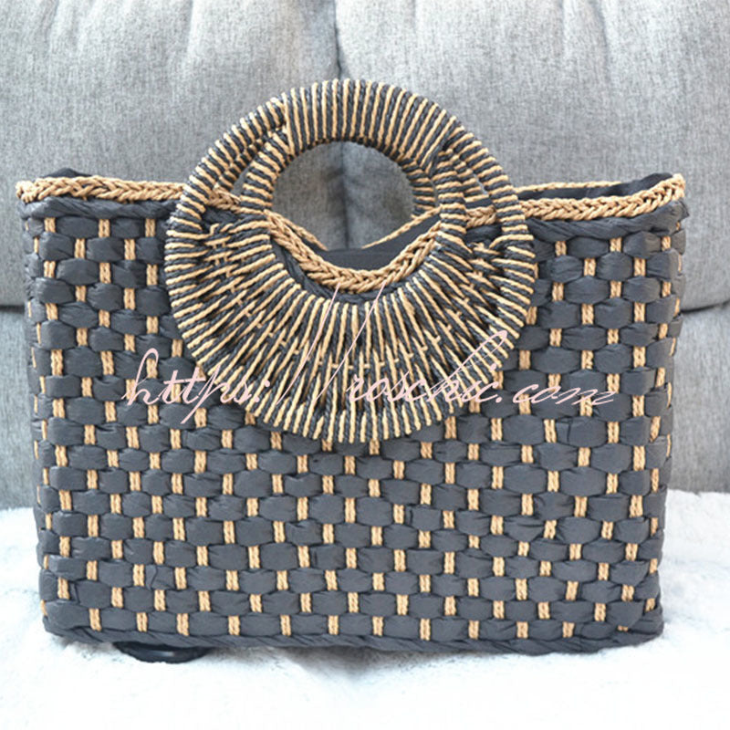 Vintage Square Handwoven Beach Straw Bag