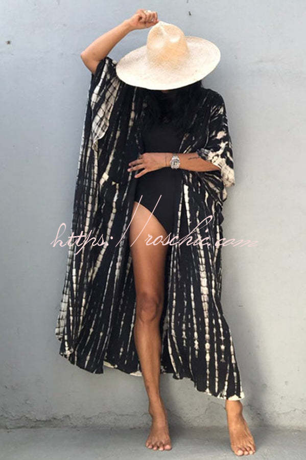 Boho Tie-dye Print Hooded Kimono Cover-up